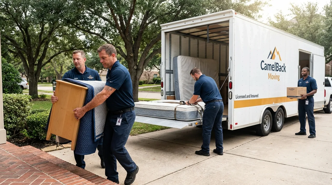 Crew loading residential truck for cross-state move from Bowling Green, MO